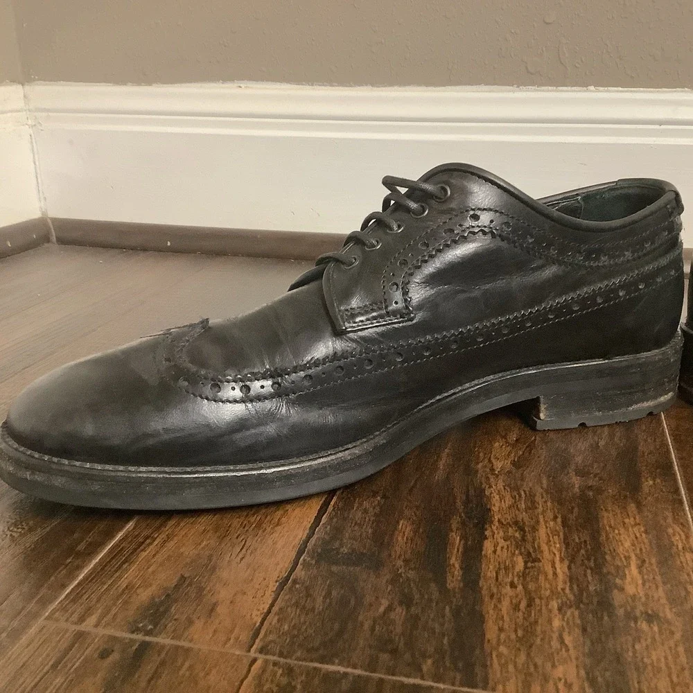 Aquatalia Made In Italy Men's Leather Wingtip Oxford Shoes Black Size 10